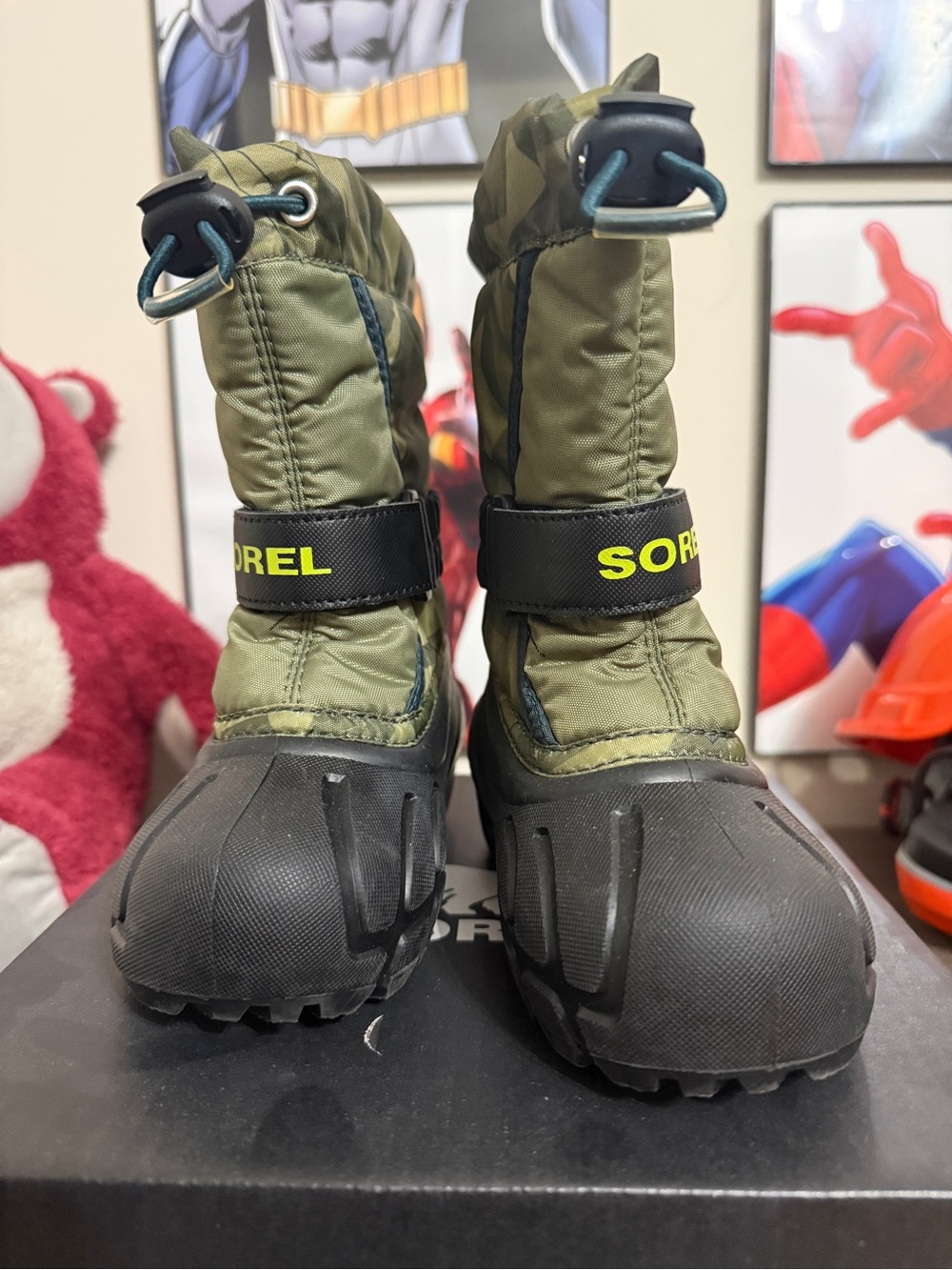 Sorel Kids Olive Green and Black Waterproof Snow Boots